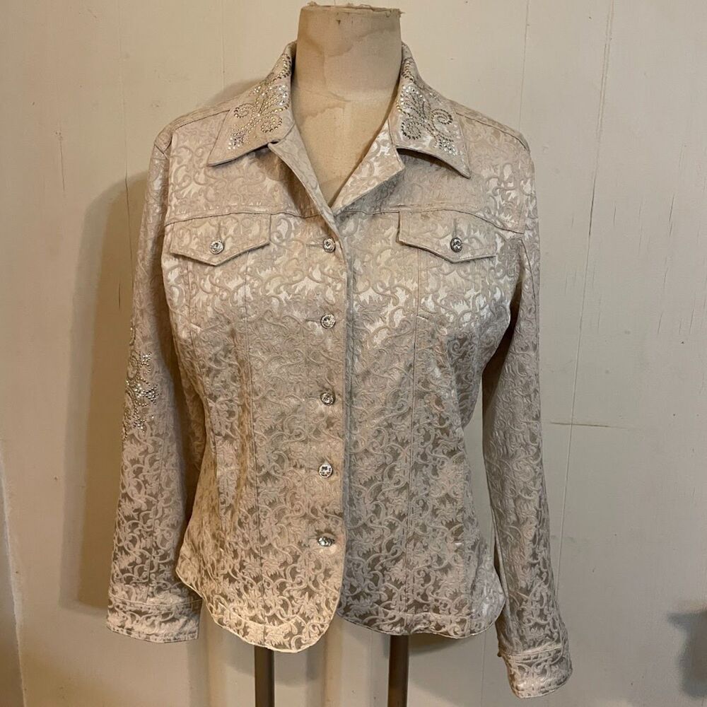 CHRISTINE ALEXANDER JACKET  BROCADE Fleur de Lis Embellished Bling XL